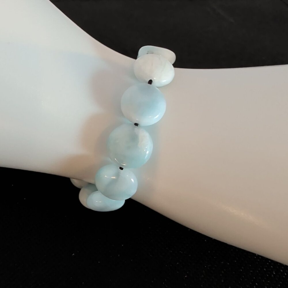 Marahlago Larimar Adjustable Bracelet With Light Blue Beads & Black Cord